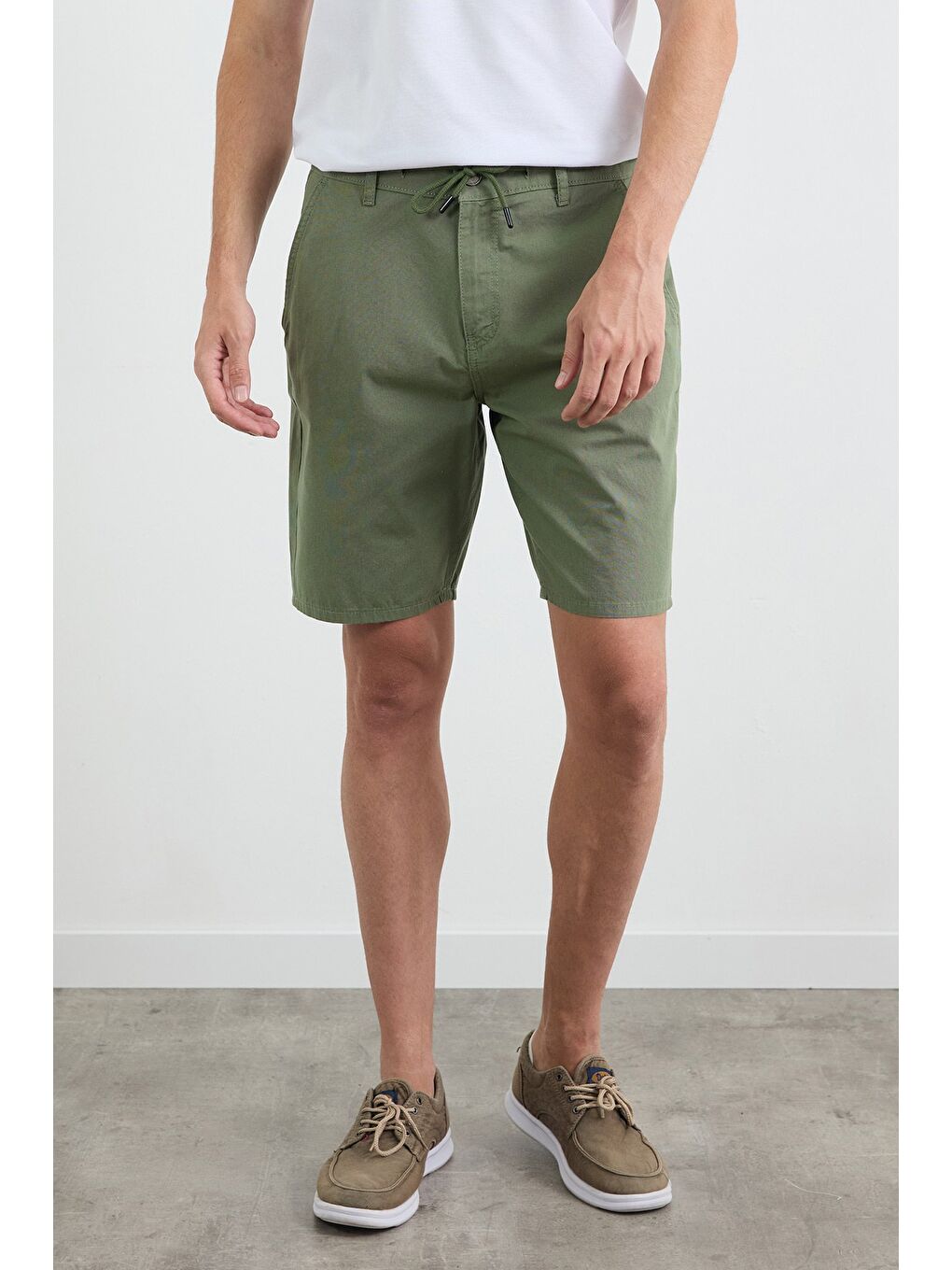 Yeşil Gabardin Kargo Cepli %100 Pamuk Şort