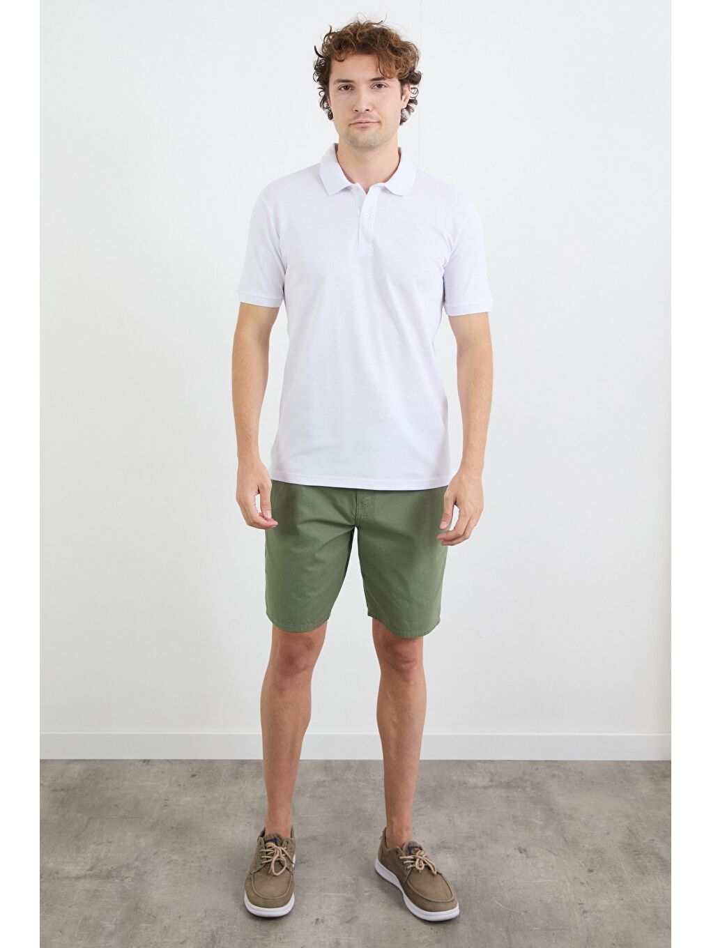 Yeşil Gabardin Kargo Cepli %100 Pamuk Şort-1