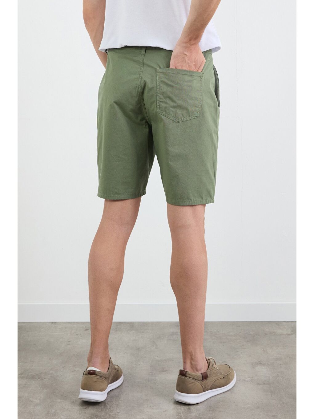 Yeşil Gabardin Kargo Cepli %100 Pamuk Şort-3