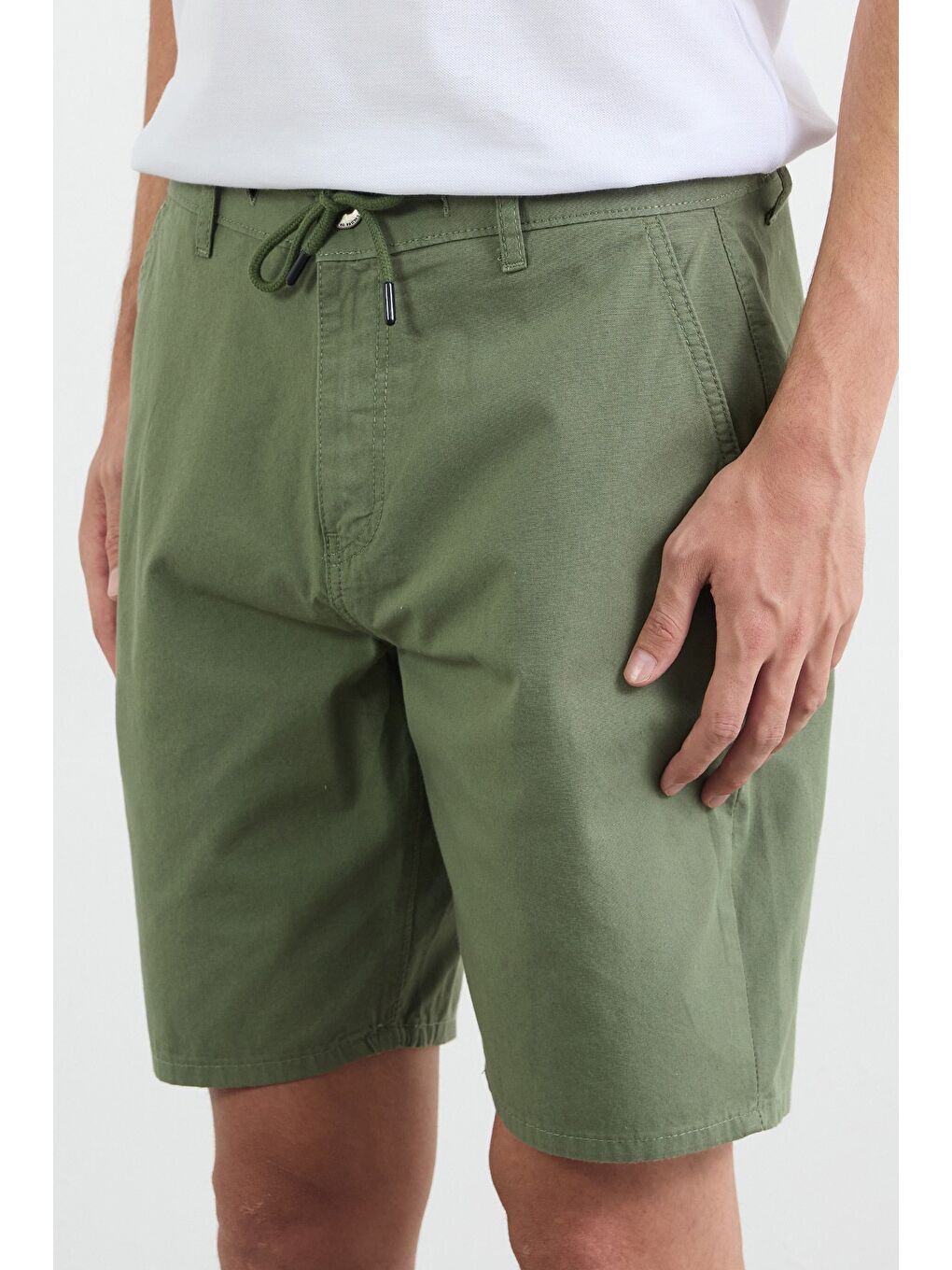 Yeşil Gabardin Kargo Cepli %100 Pamuk Şort-4