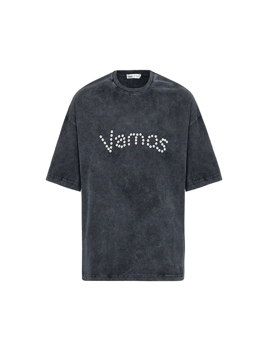 Yıkamalı Düğme Detaylı Oversize Tişört Siyah-1