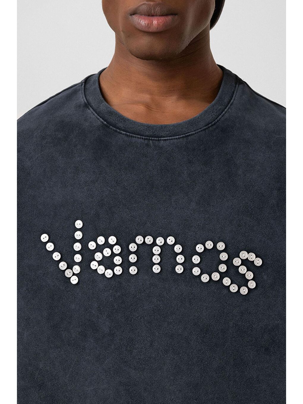 Yıkamalı Düğme Detaylı Oversize Tişört Siyah-5