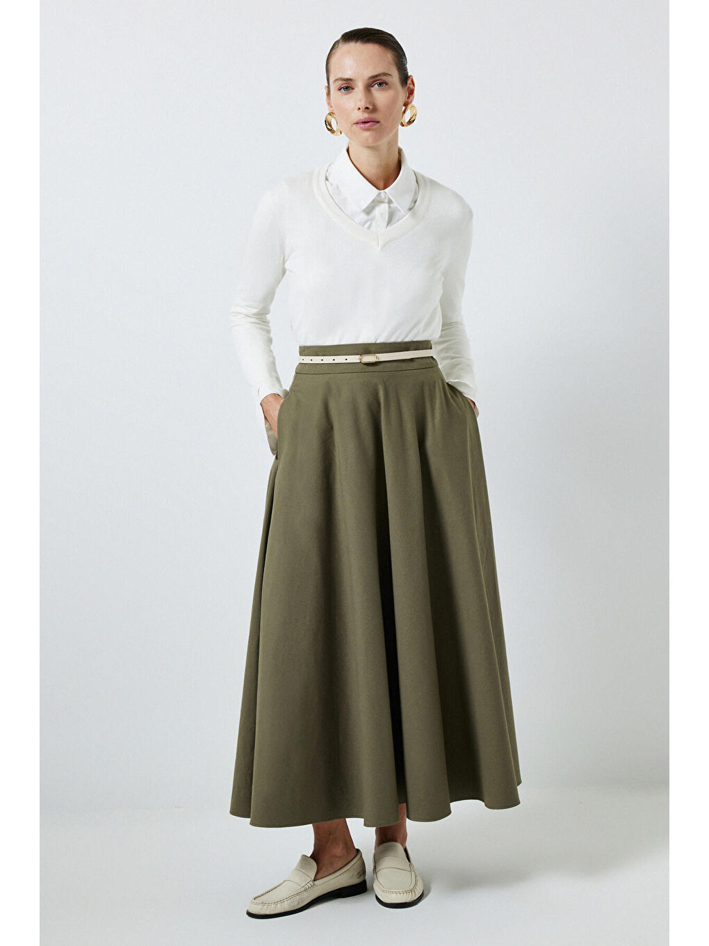 Ekru Yumuşak Dokulu Basıc Triko Bluz-1