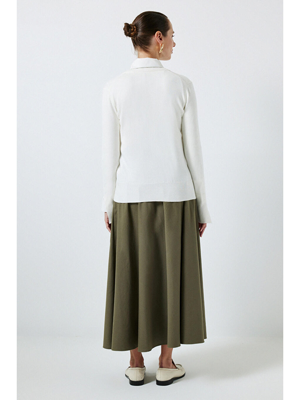 Ekru Yumuşak Dokulu Basıc Triko Bluz-3