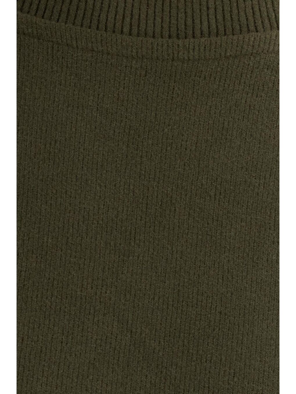 Erkek Slim Fit Dar Kesim Pamuklu Selanik Kumaş Bisiklet Yaka Haki Sweatshirt-5