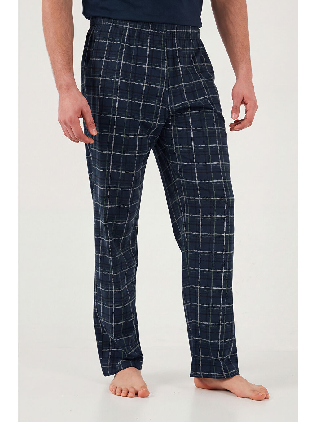 Lacivert Pamuklu Regular Fit Kareli Kısa Kollu Pijama Takımı 6096860-4