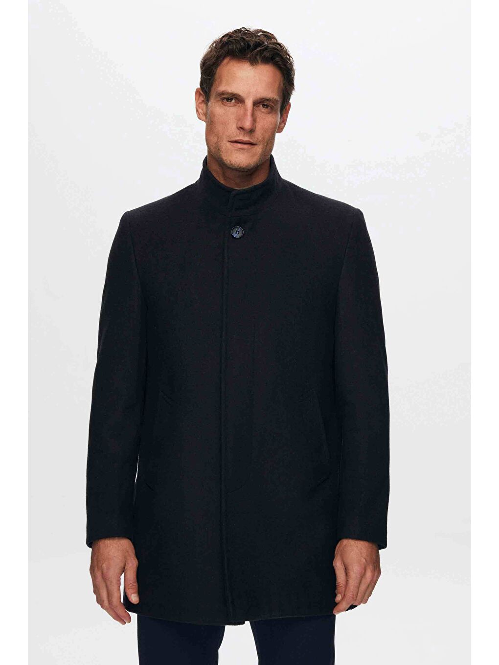 Regular Fit Lacivert Hakim Yaka Kaşe Kaban