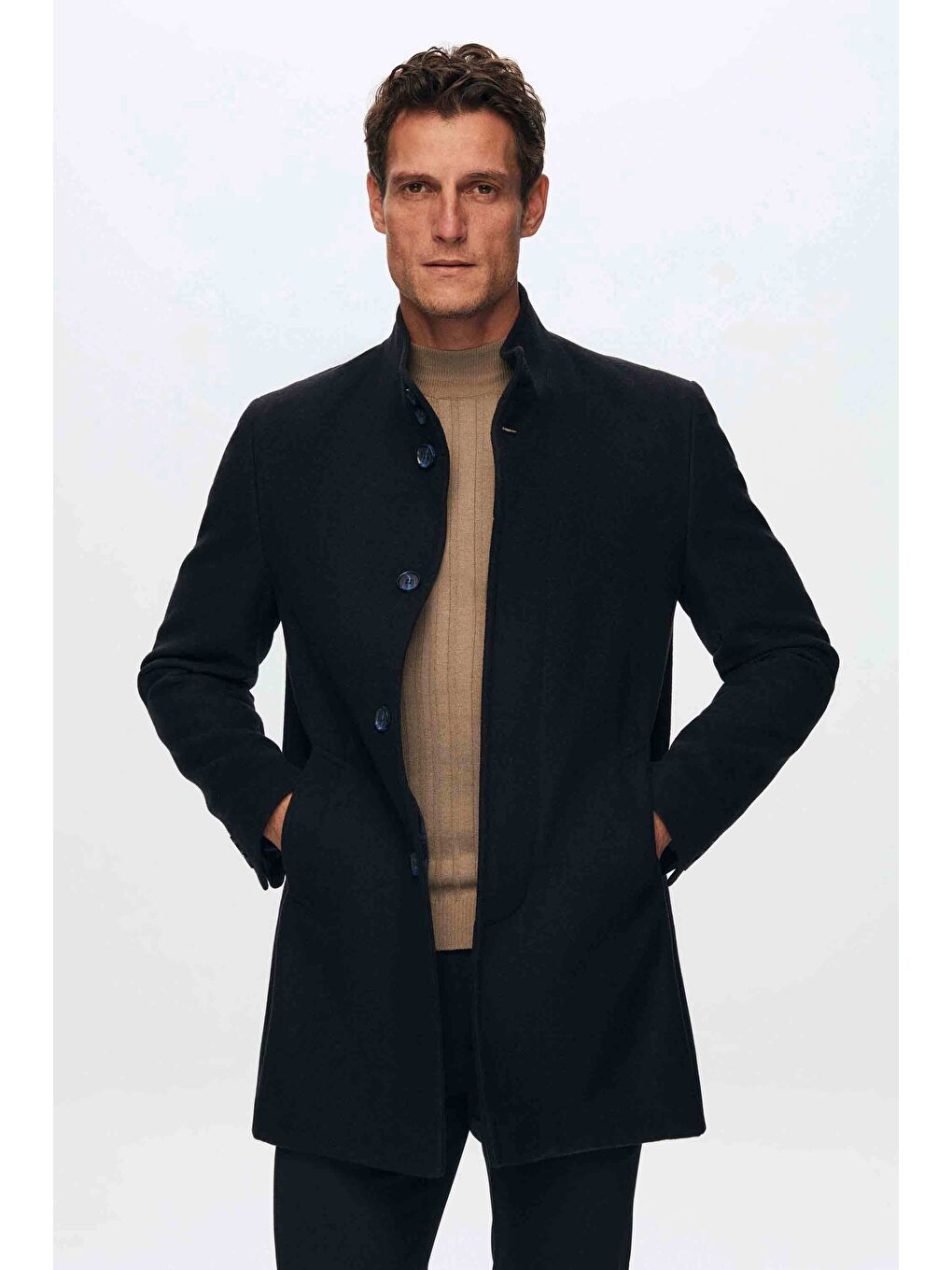 Regular Fit Lacivert Hakim Yaka Kaşe Kaban-1