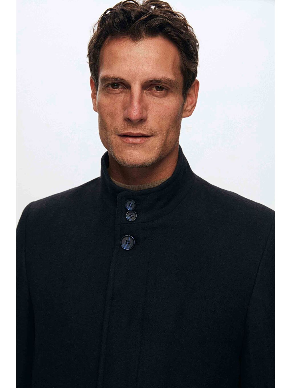 Regular Fit Lacivert Hakim Yaka Kaşe Kaban-2