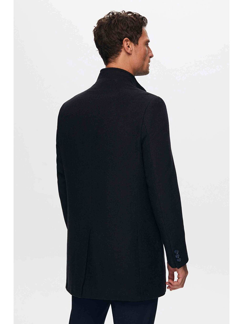 Regular Fit Lacivert Hakim Yaka Kaşe Kaban-3