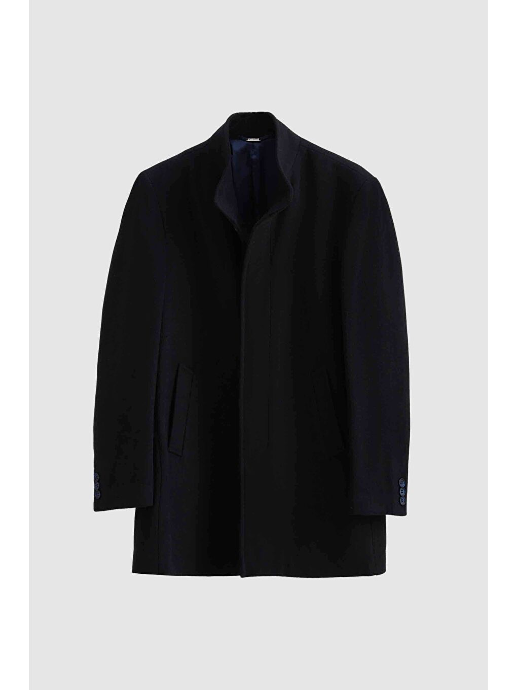 Regular Fit Lacivert Hakim Yaka Kaşe Kaban-4