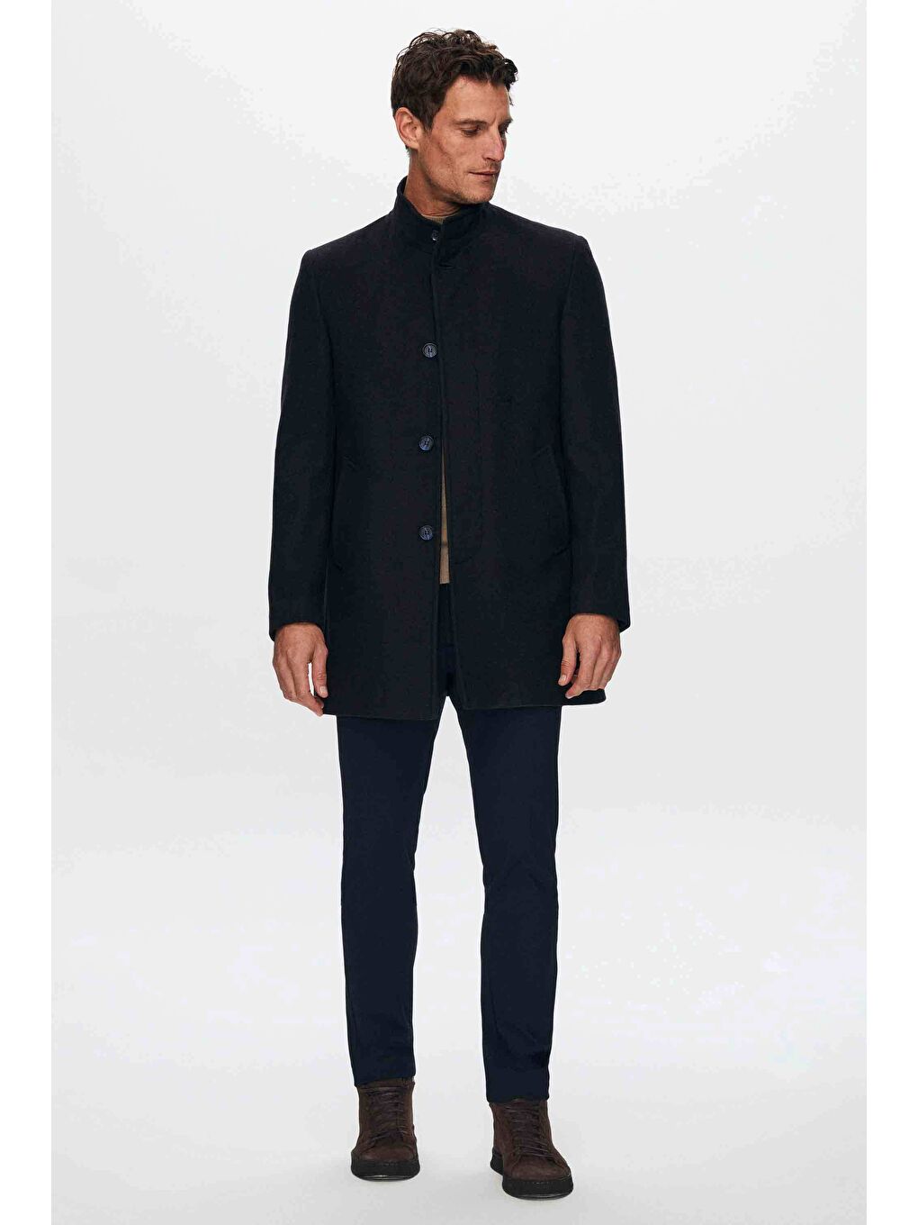 Regular Fit Lacivert Hakim Yaka Kaşe Kaban-5