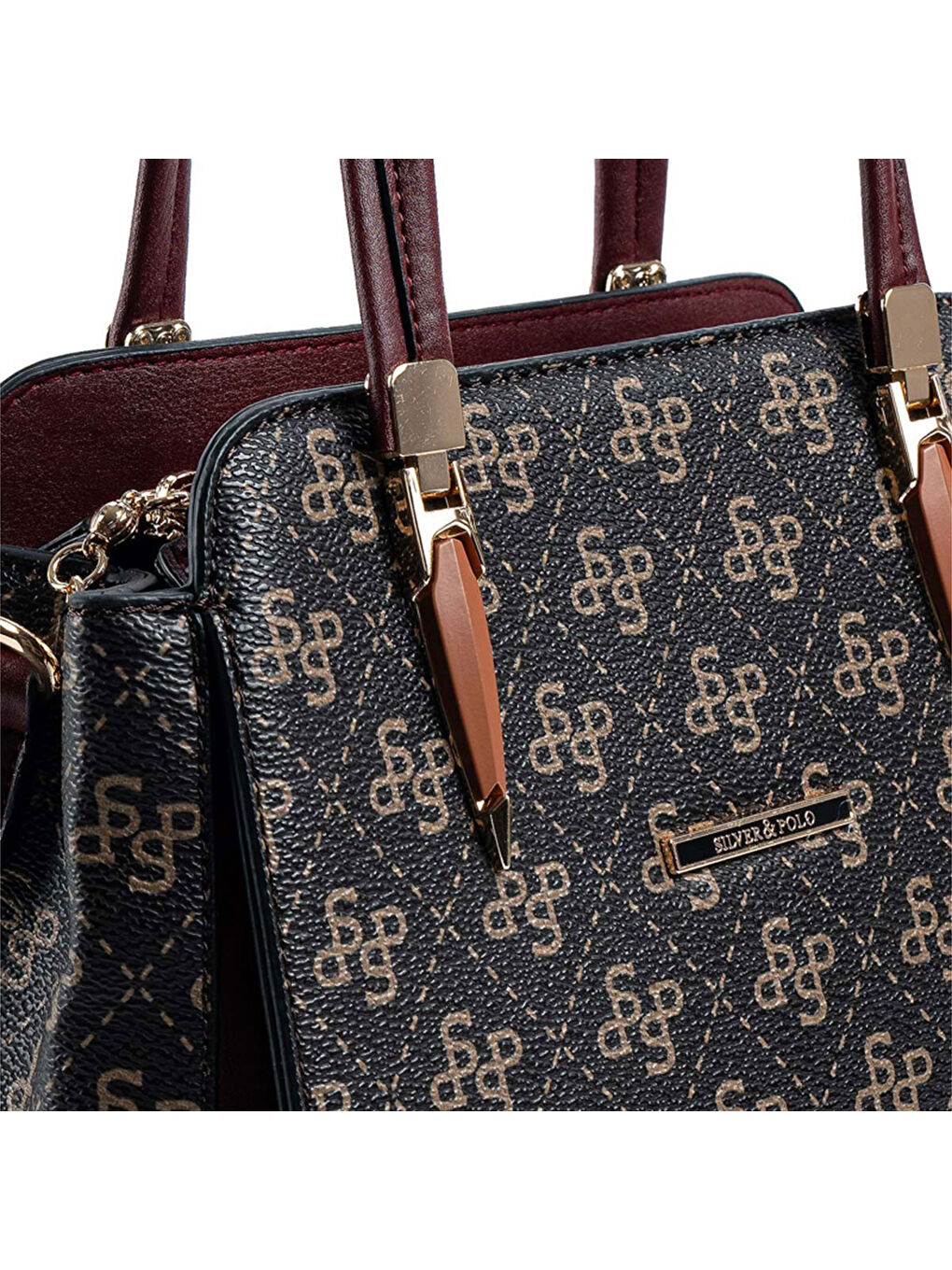 Kahverengi Kadın Omuz Çantası 1136-48261 SILVER POLO BAYAN ÇANTASI M178 KAHVE SARI-MAT BORDO-3