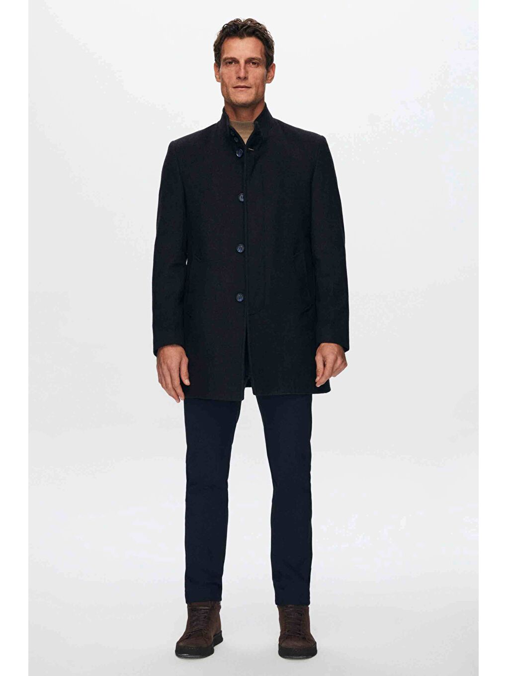 Regular Fit Lacivert Hakim Yaka Kaşe Kaban-6