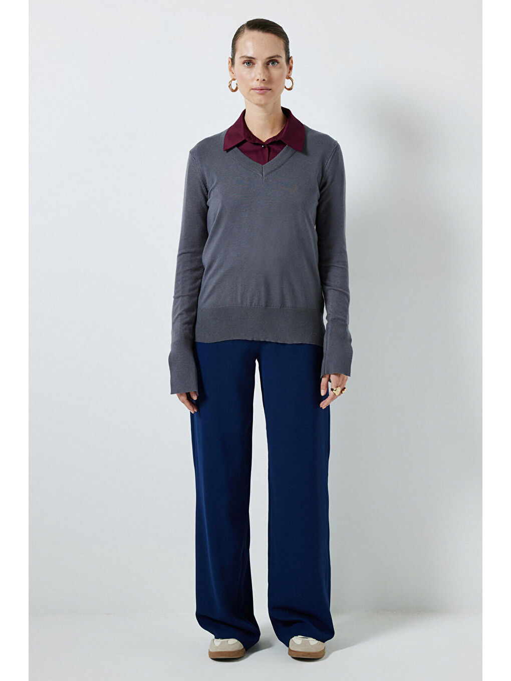 Antrasit Yumuşak Dokulu Basic Triko Bluz-4