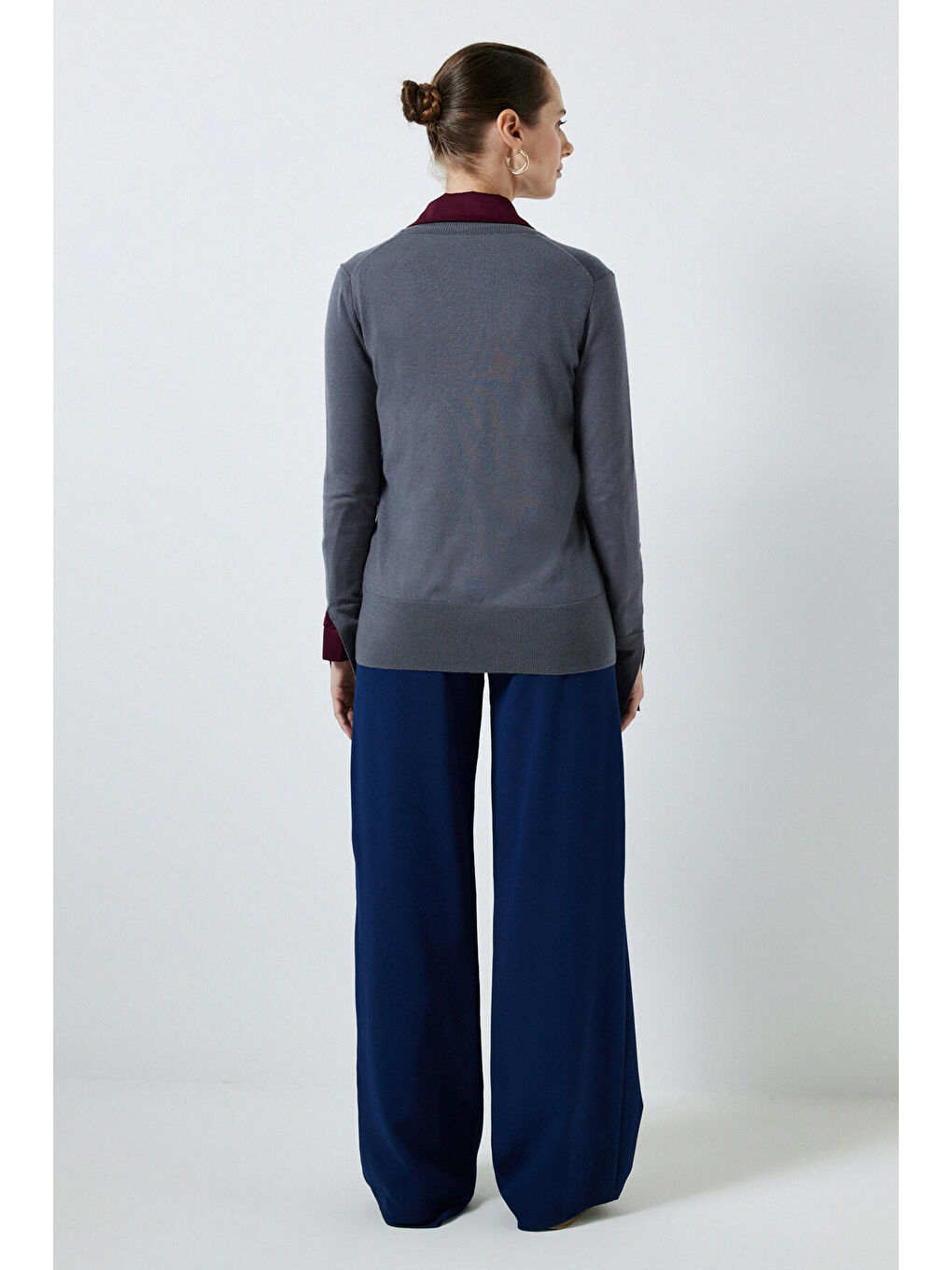 Antrasit Yumuşak Dokulu Basic Triko Bluz-5