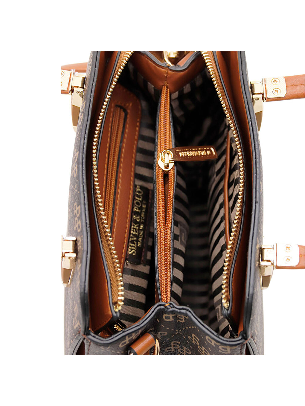 Kahverengi Kadın Omuz Çantası 1136-48261 SILVER POLO BAYAN ÇANTASI M178 KAHVE SARI-MAT BORDO-6