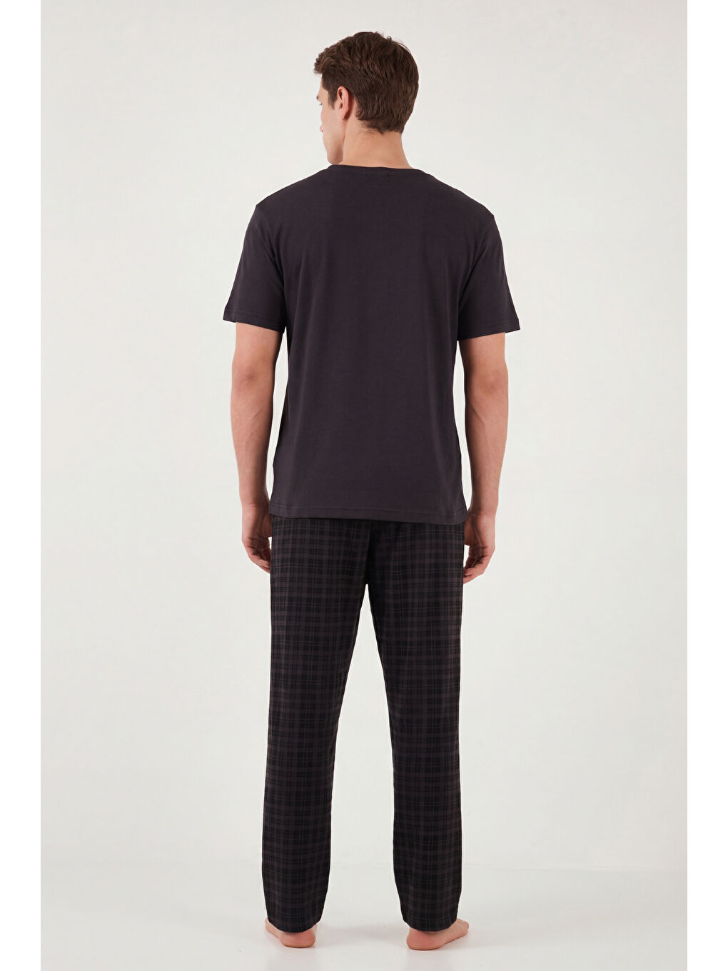 Mürdüm Pamuklu Regular Fit Kareli Kısa Kollu Pijama Takımı 6096860-5