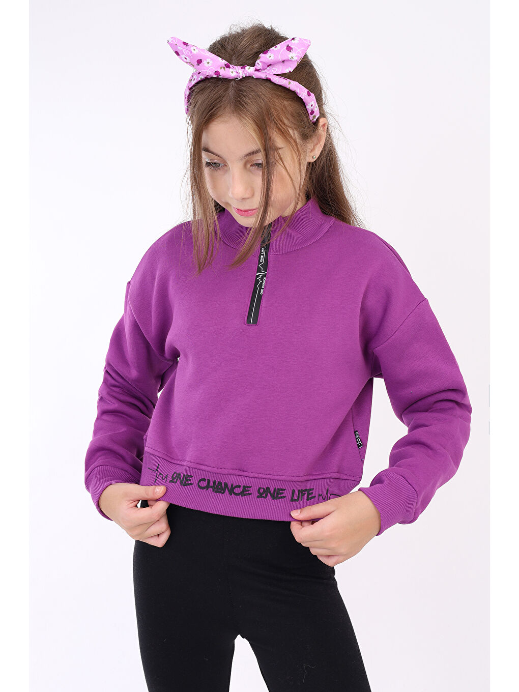 Toontoykids Mor Kız Çocuk Baskılı Sweatshirt