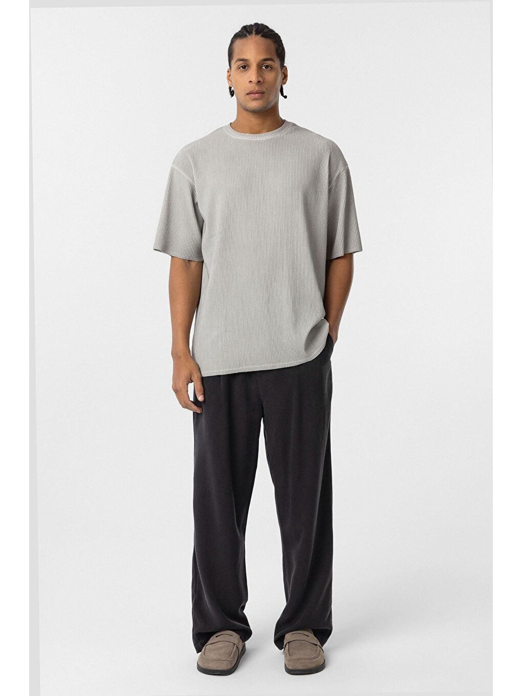 Yıkamalı Ottoman Basic Oversize Tişört Gri