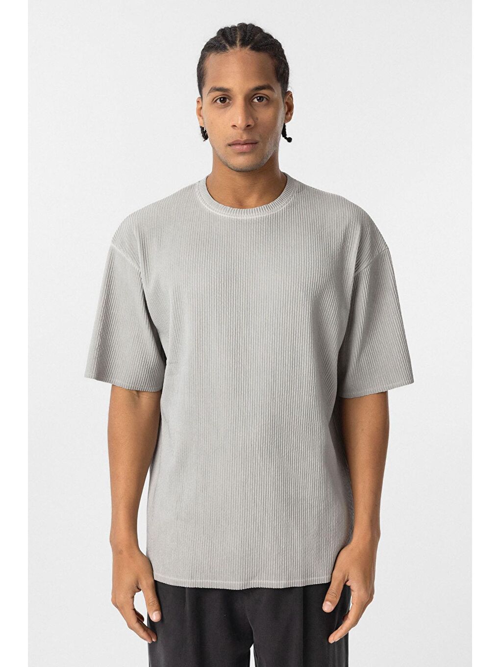 Yıkamalı Ottoman Basic Oversize Tişört Gri-2