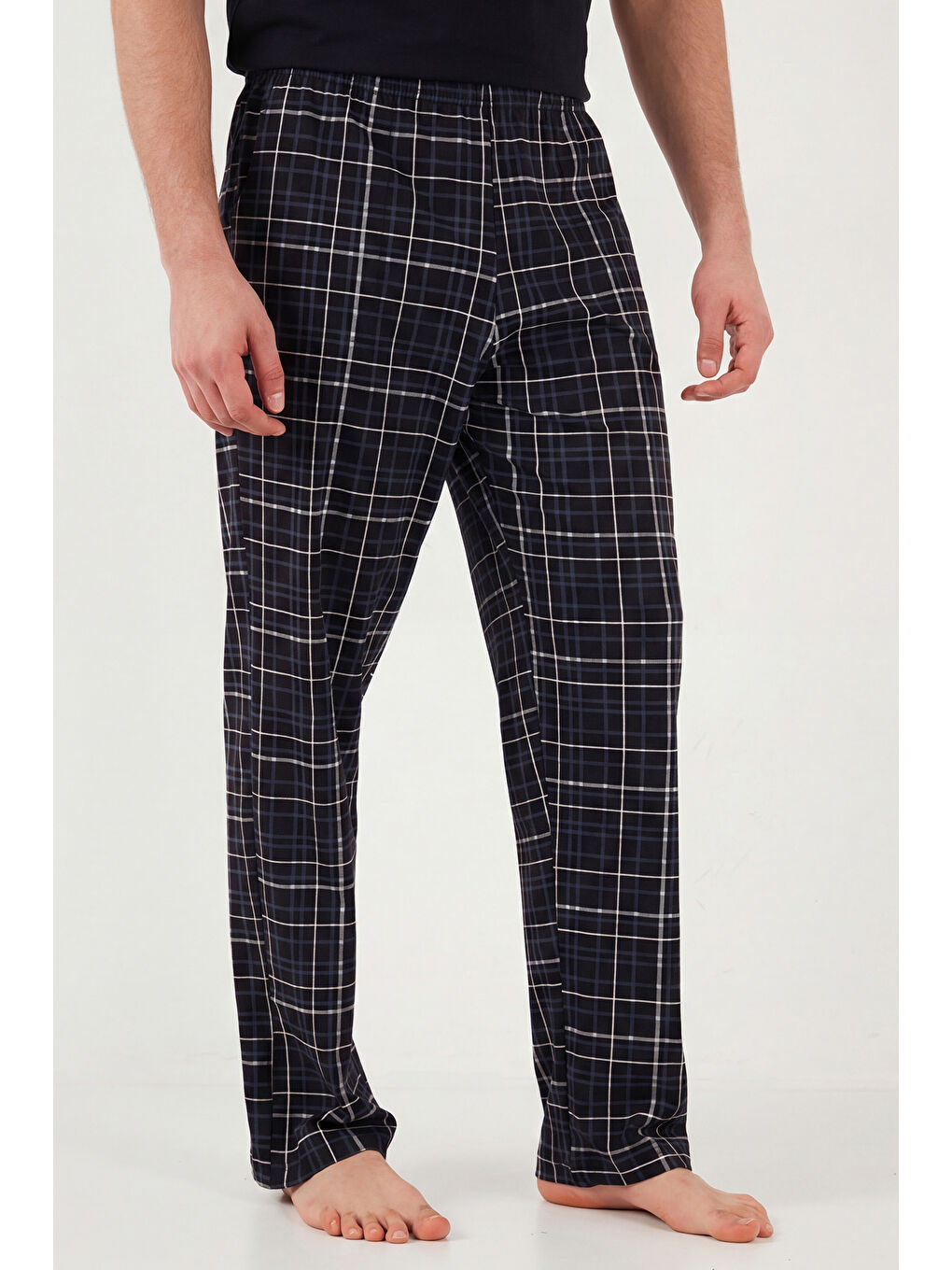 Siyah Pamuklu Regular Fit Kareli Kısa Kollu Pijama Takımı 6096860-5