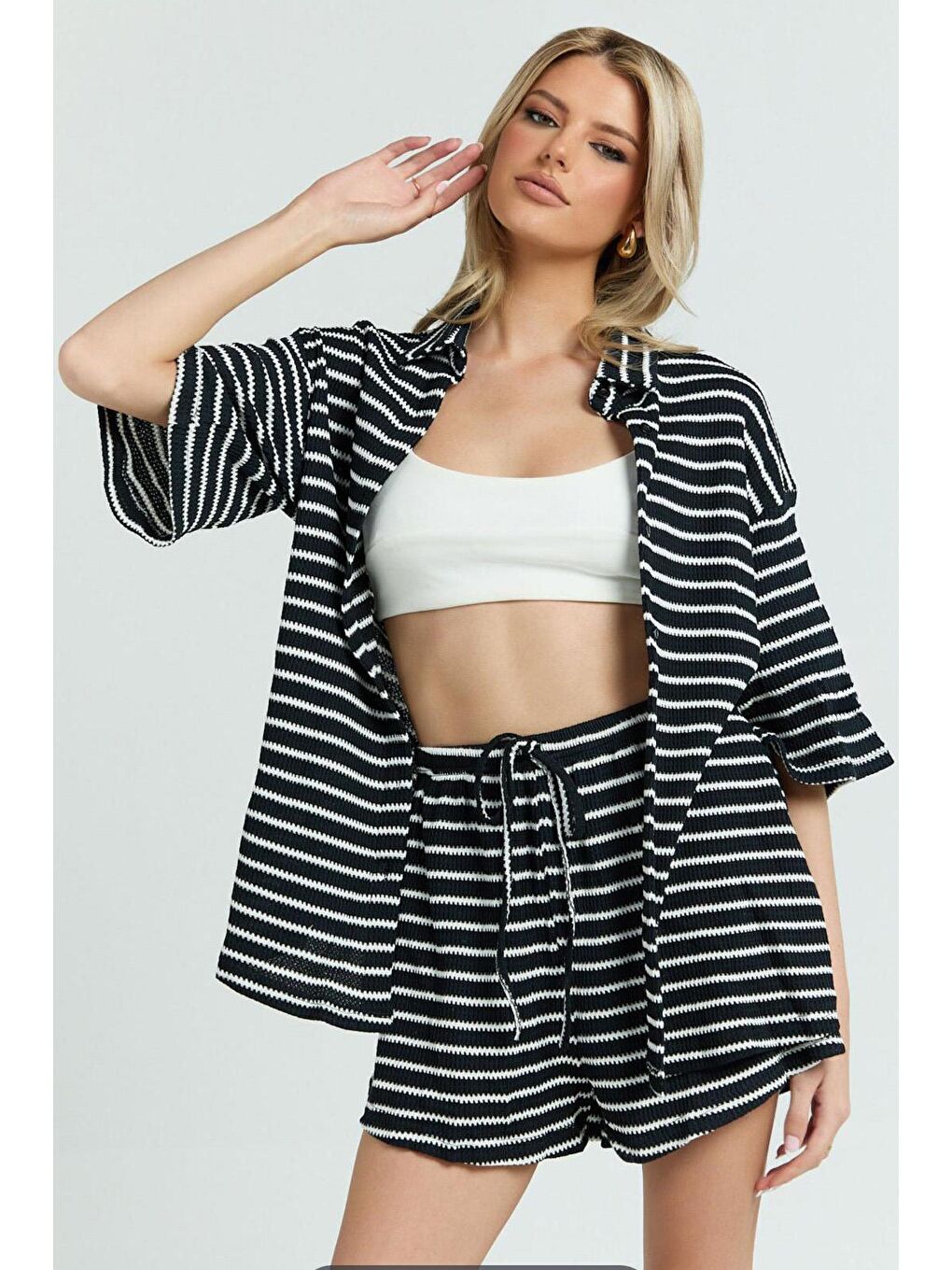 Siyah Kadın Şort Gömlek Takım Mg2328-4