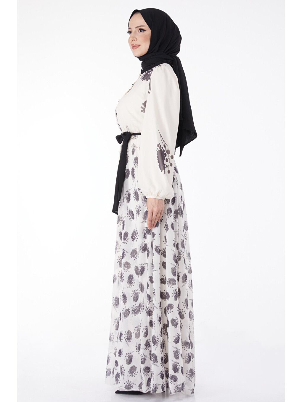 Düz Bisiklet Yaka Kadın Siyah Kuşaklı Abiye Elbise - 25204-3