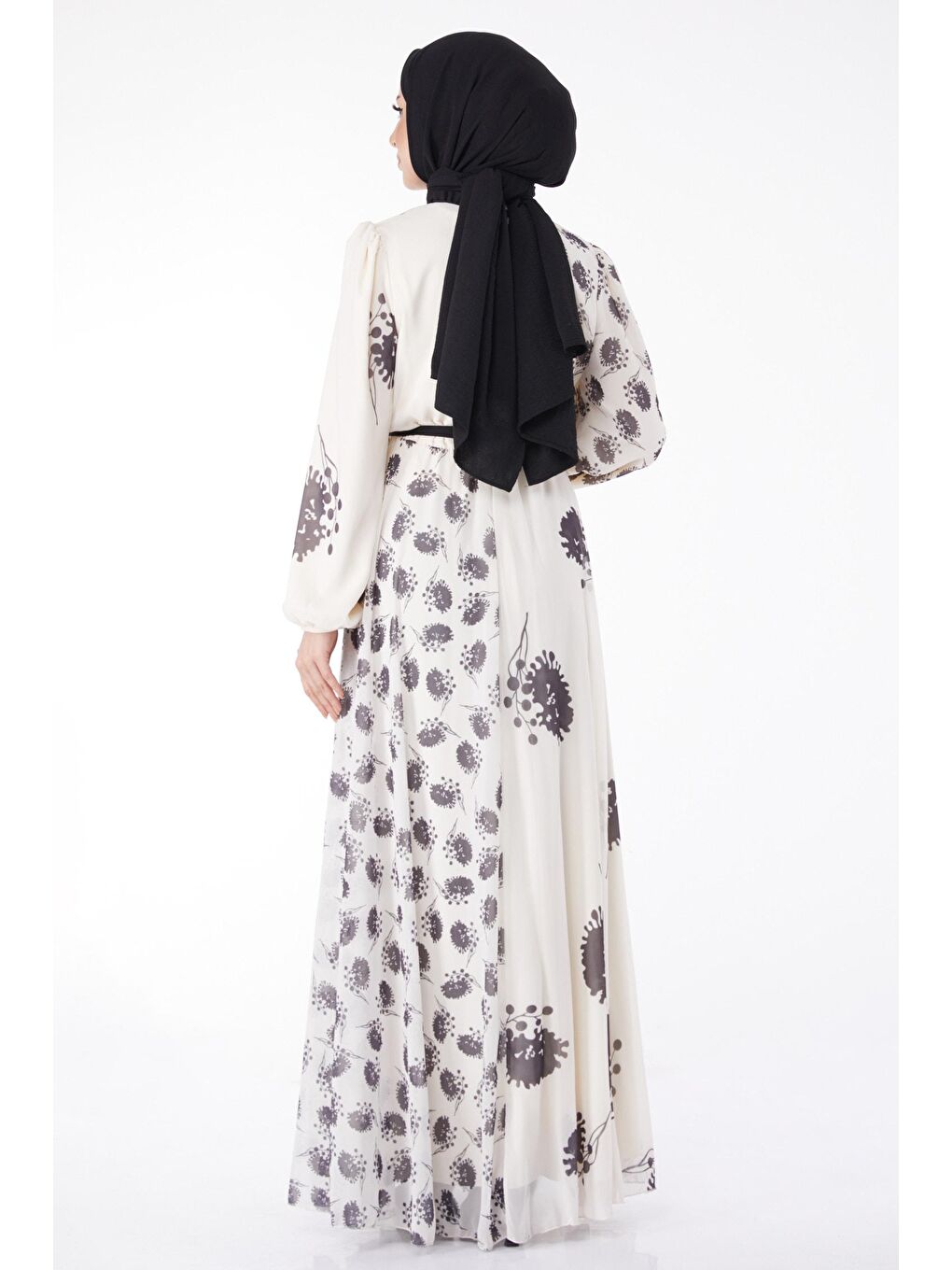 Düz Bisiklet Yaka Kadın Siyah Kuşaklı Abiye Elbise - 25204-4