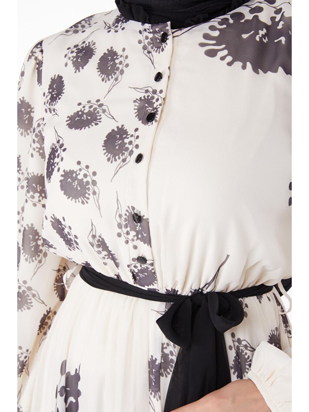 Düz Bisiklet Yaka Kadın Siyah Kuşaklı Abiye Elbise - 25204-5