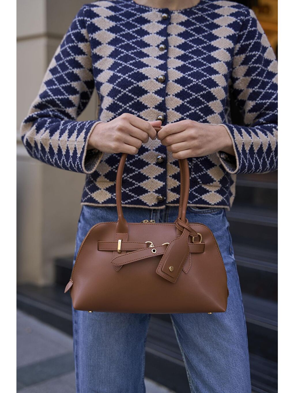 Kahverengi Gold Aksesuarlı Retro Çanta El Ve Omuz Çantası Taba-1