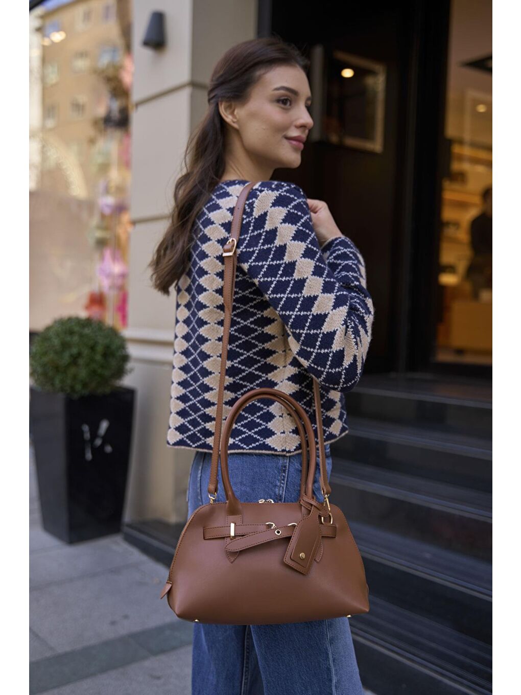 Kahverengi Gold Aksesuarlı Retro Çanta El Ve Omuz Çantası Taba-2