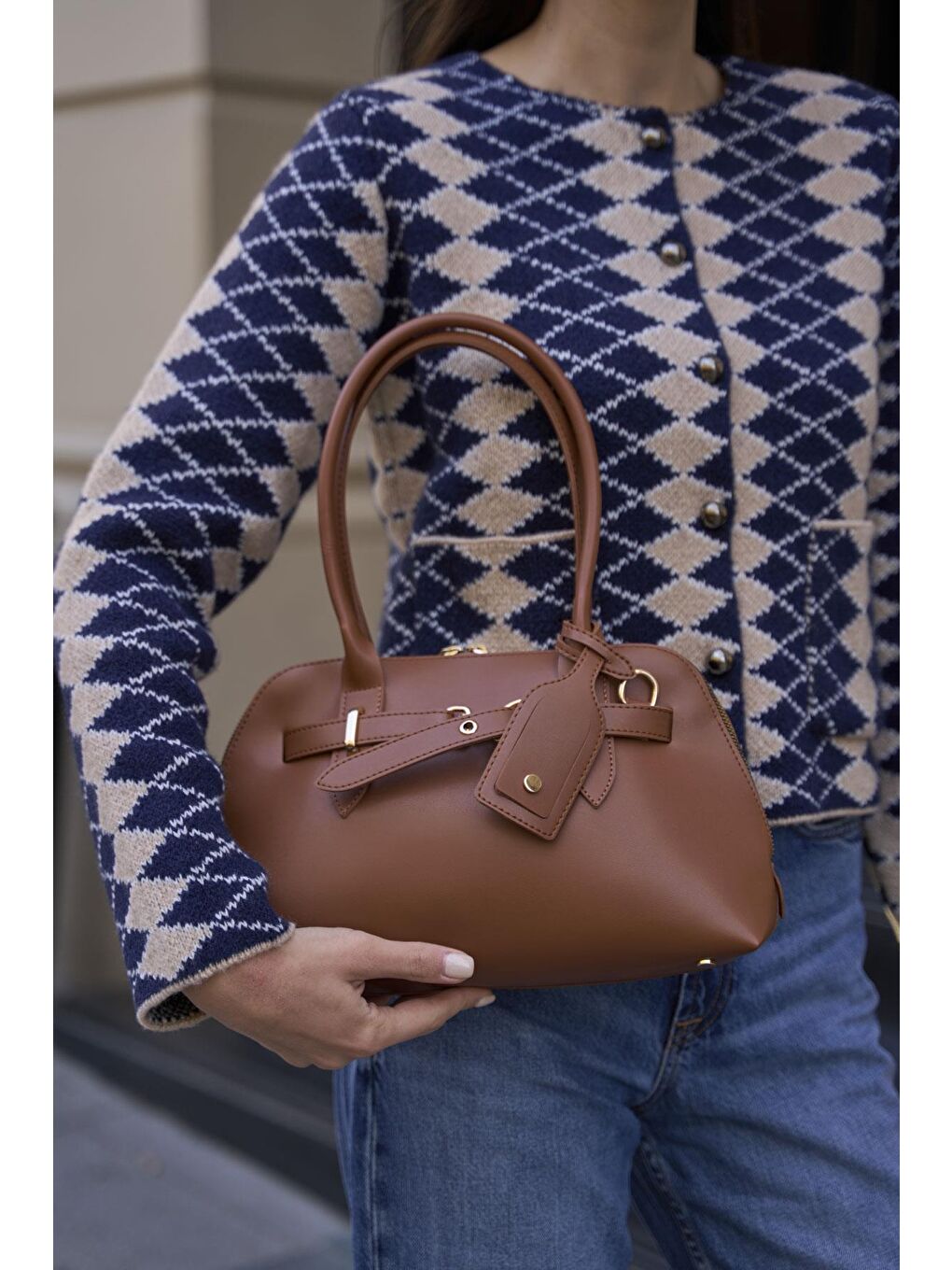 Kahverengi Gold Aksesuarlı Retro Çanta El Ve Omuz Çantası Taba-3