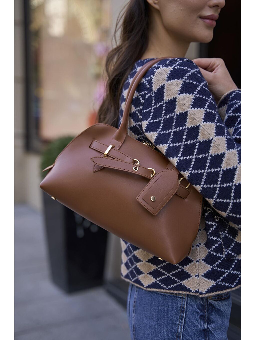 Kahverengi Gold Aksesuarlı Retro Çanta El Ve Omuz Çantası Taba-4