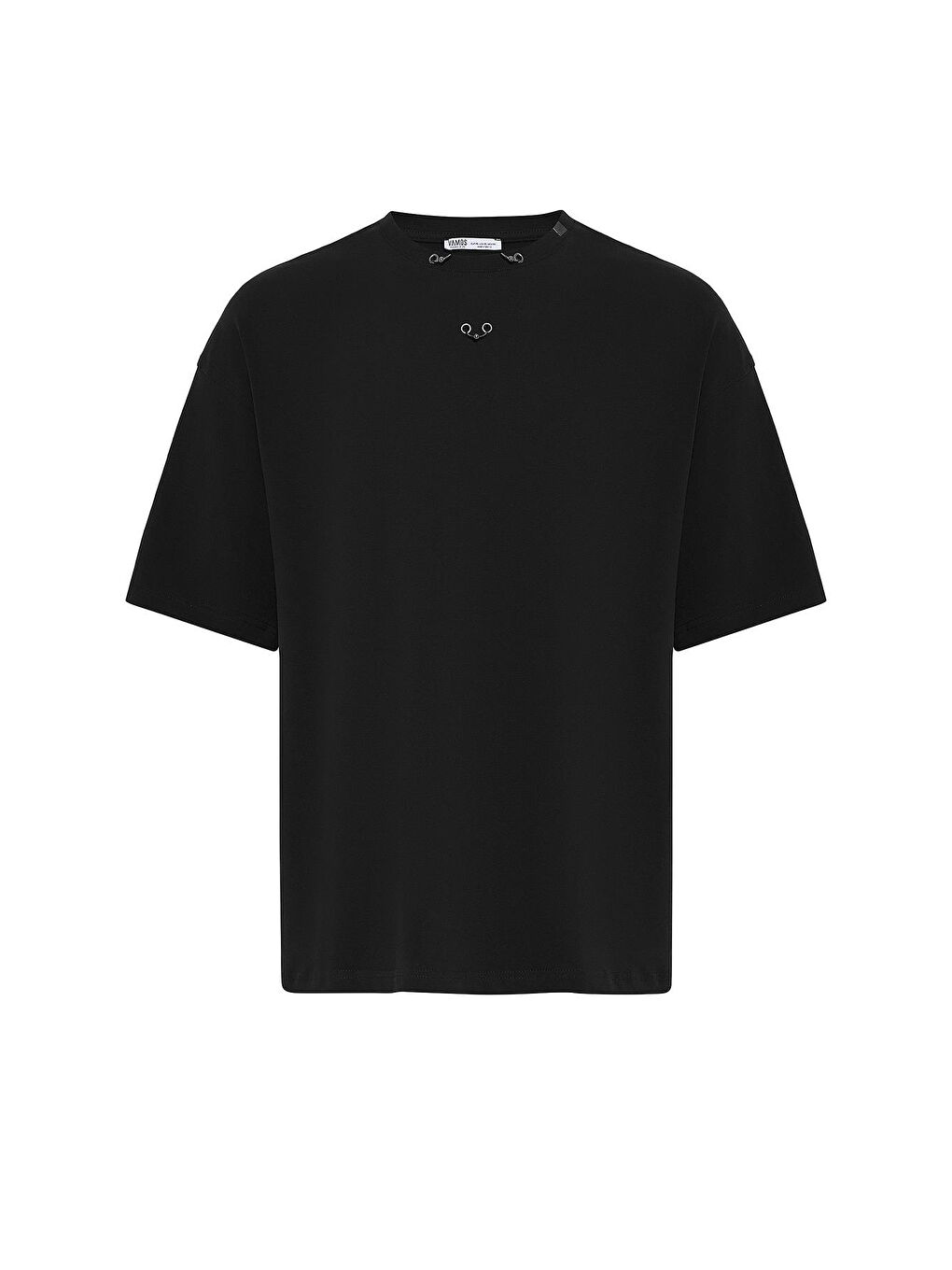 Oversize Metal Halka Detaylı Tişört Siyah-1