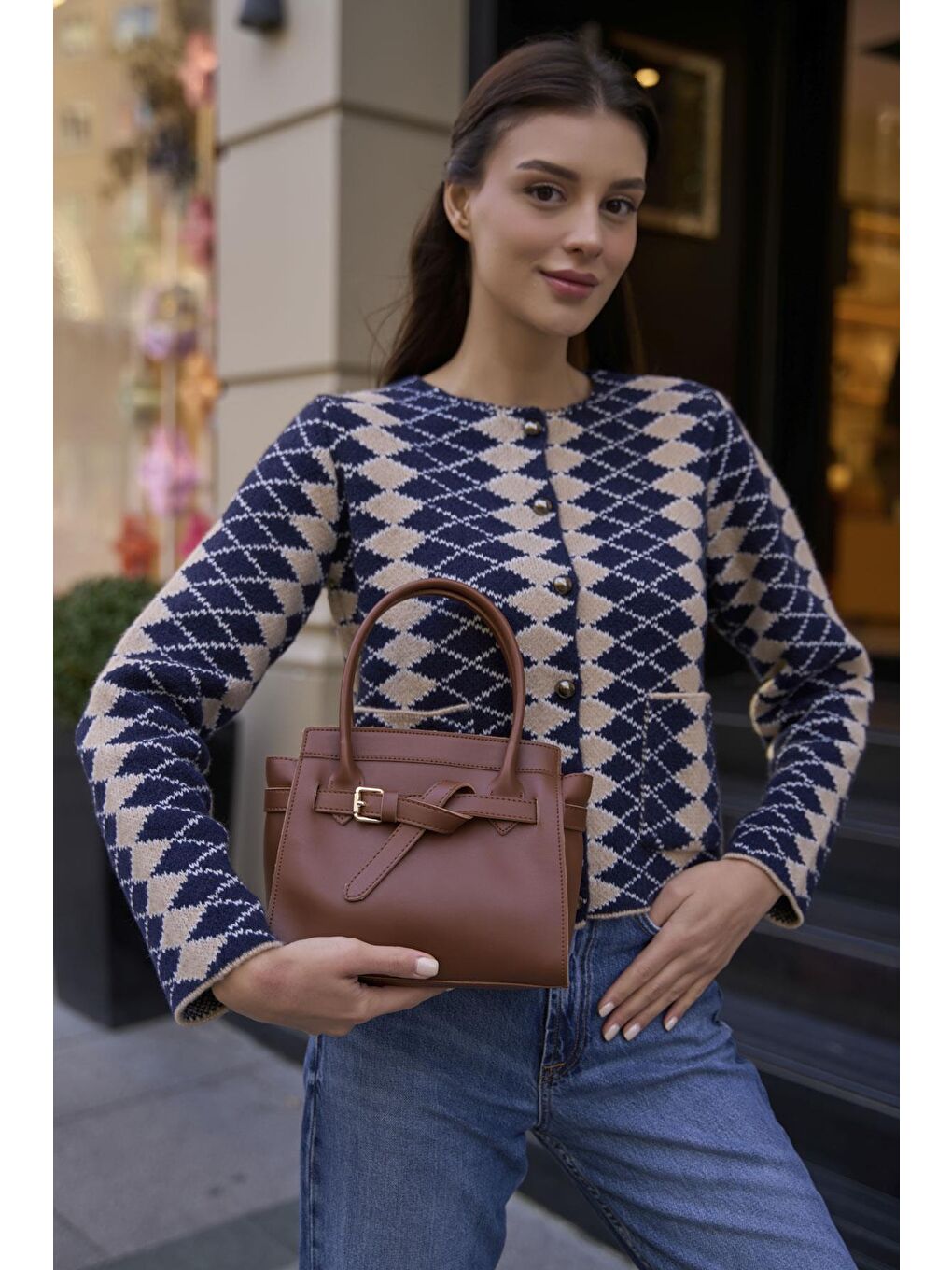 Kahverengi Mini Kemer Detaylı El Ve Omuz Çantası Taba-2