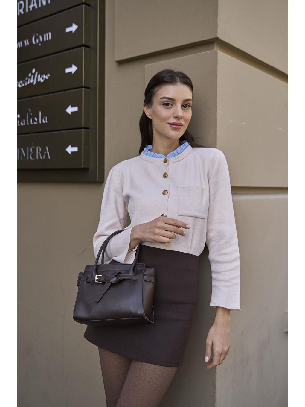 Mini Kemer Detaylı El Ve Omuz Çantası Kahverengi-3