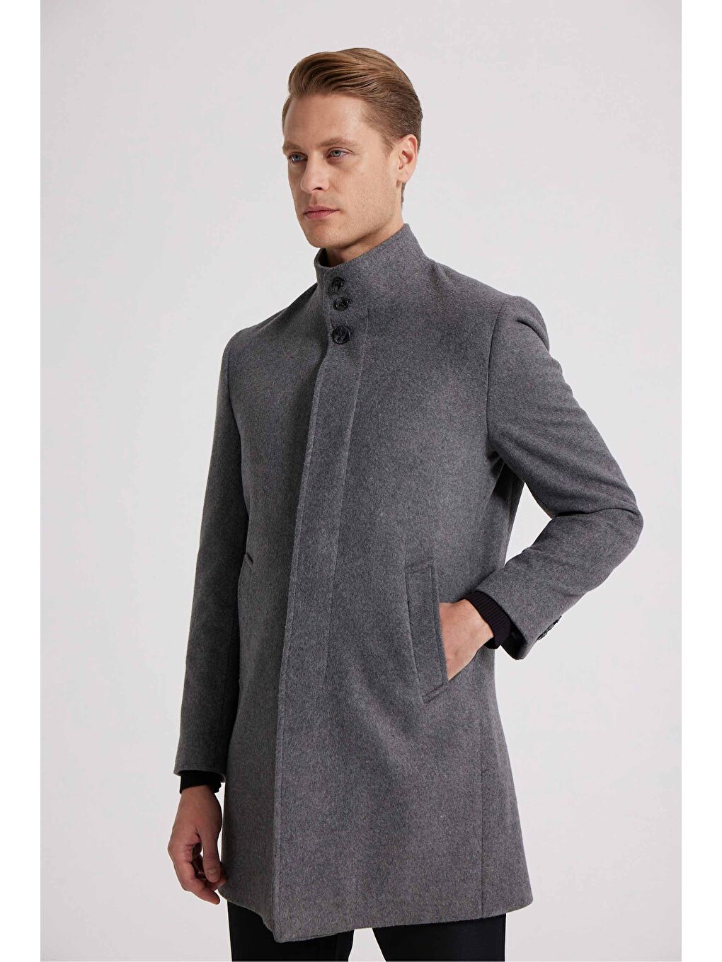Regular Fit Antrasit Hakim Yaka Kaşe Kaban-1