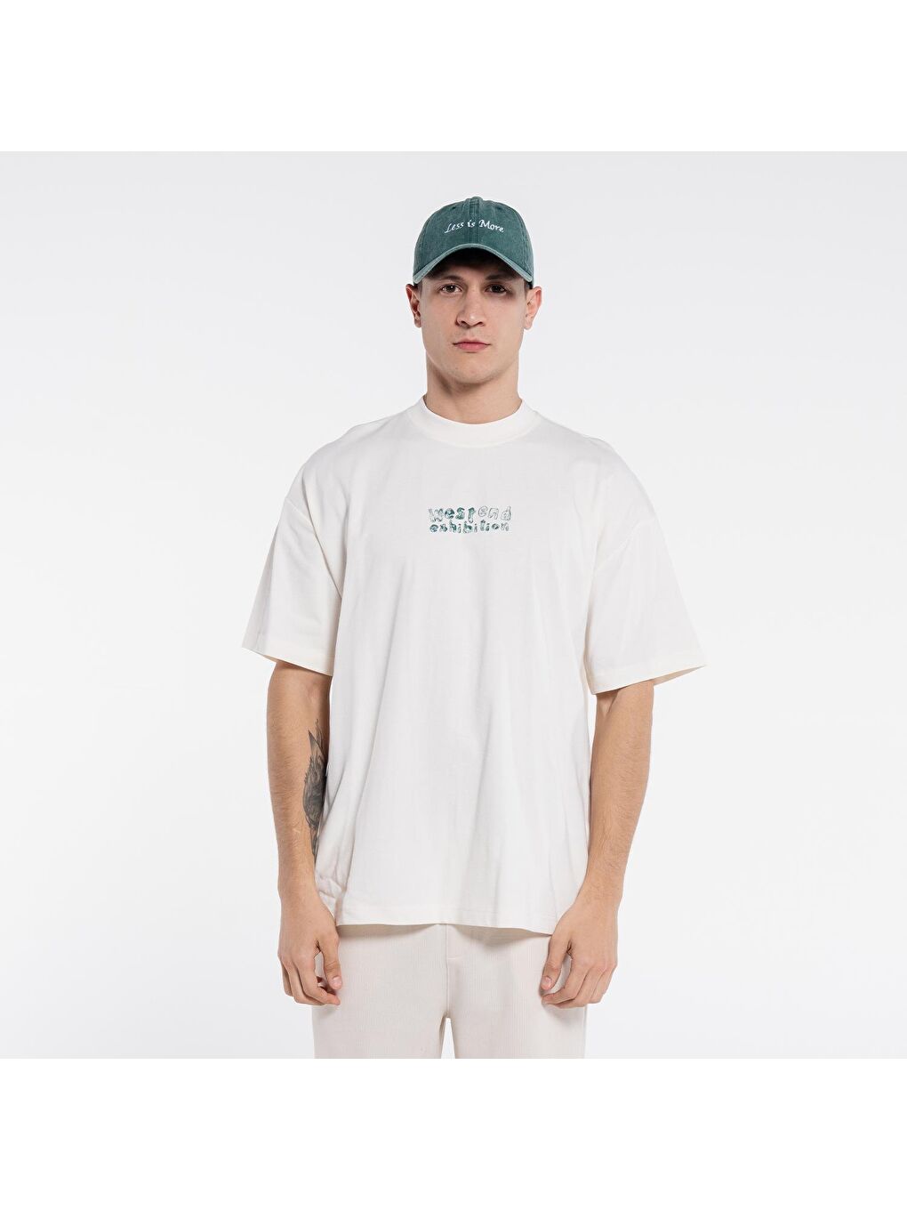 Beyaz Erkek Ekru %100 Pamuk Bisiklet Yaka Ekstra Oversize Tişört