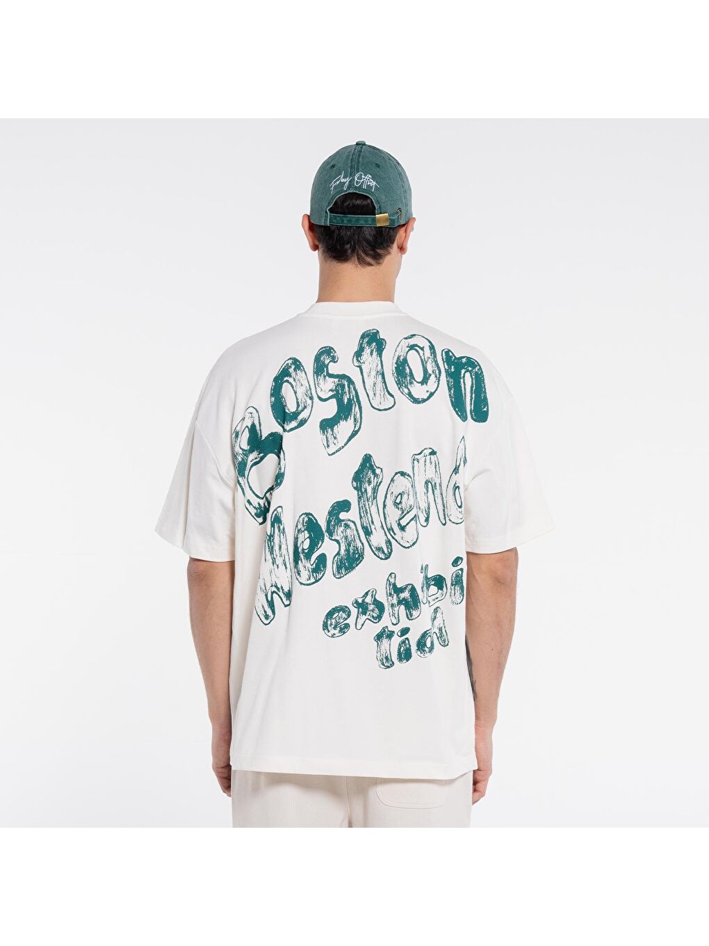 Beyaz Erkek Ekru %100 Pamuk Bisiklet Yaka Ekstra Oversize Tişört-2