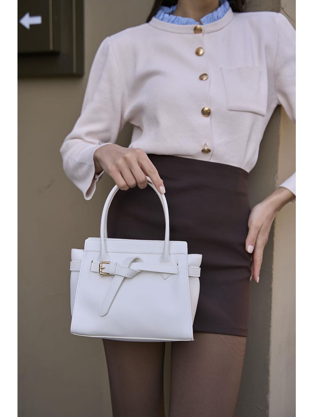 Mini Kemer Detaylı El Ve Omuz Çantası Beyaz