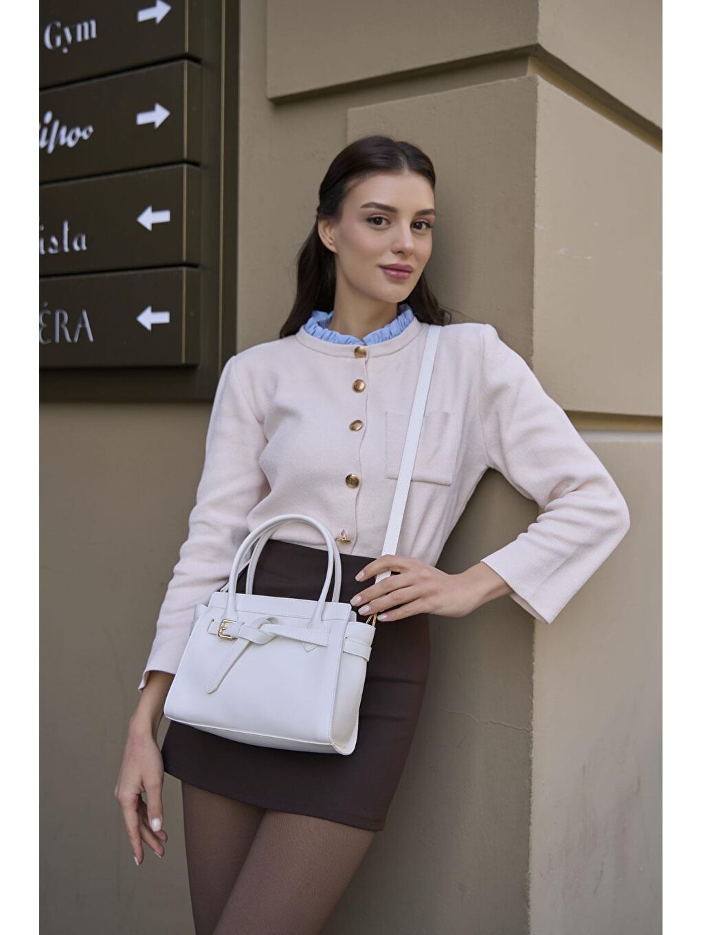 Mini Kemer Detaylı El Ve Omuz Çantası Beyaz-3