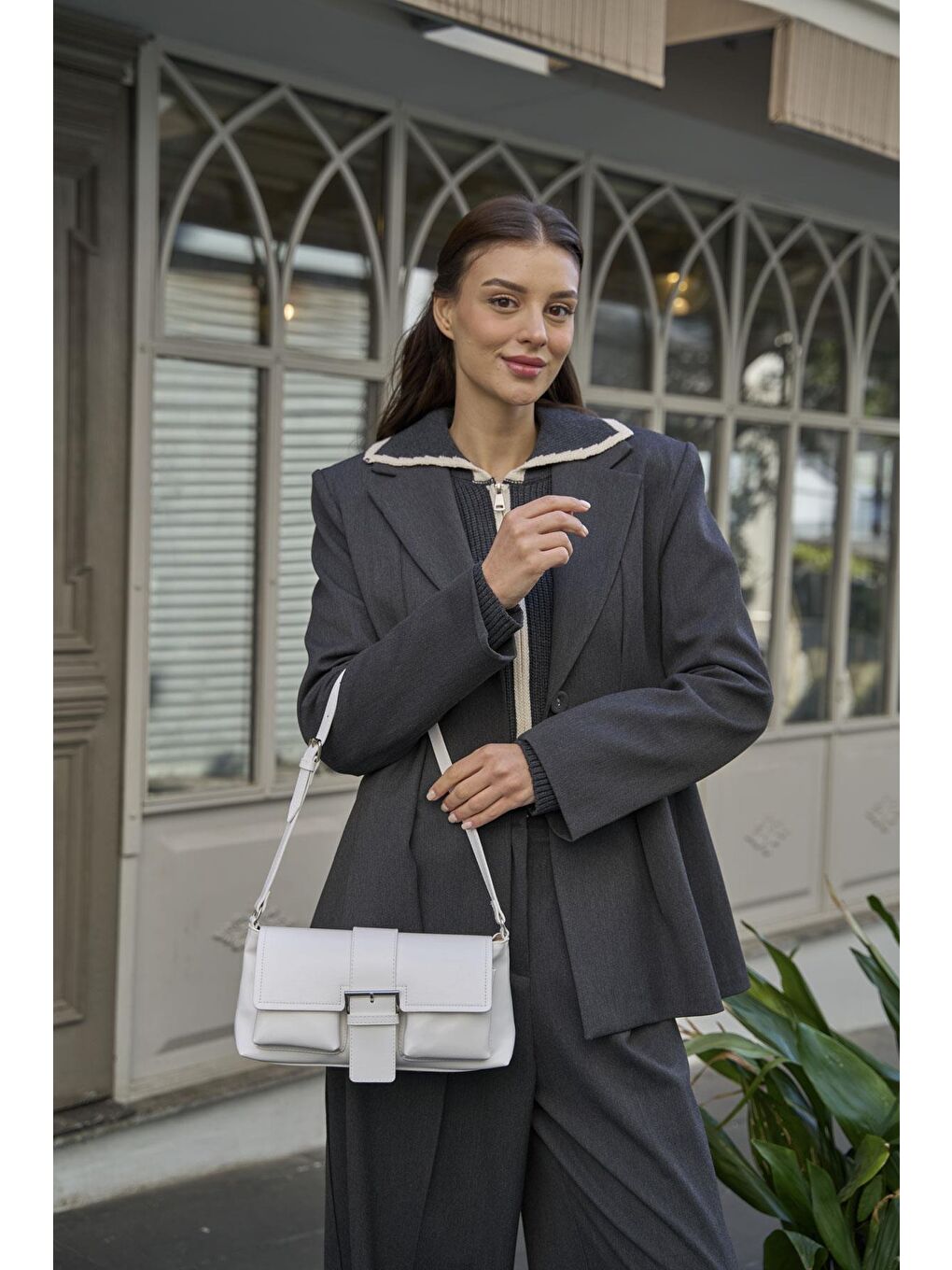 Kaplamalı El Ve  Omuz Çantasi Beyaz-2