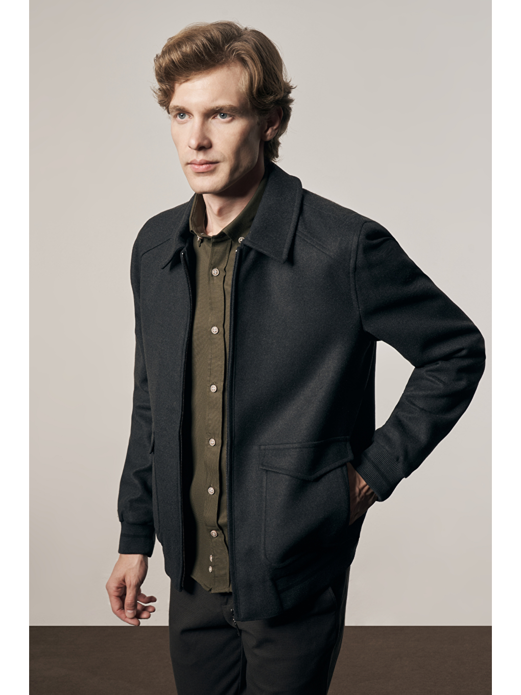 Antrasit Gömlek Yaka Casual Slim Fit Esnek Mont 1007255122-3