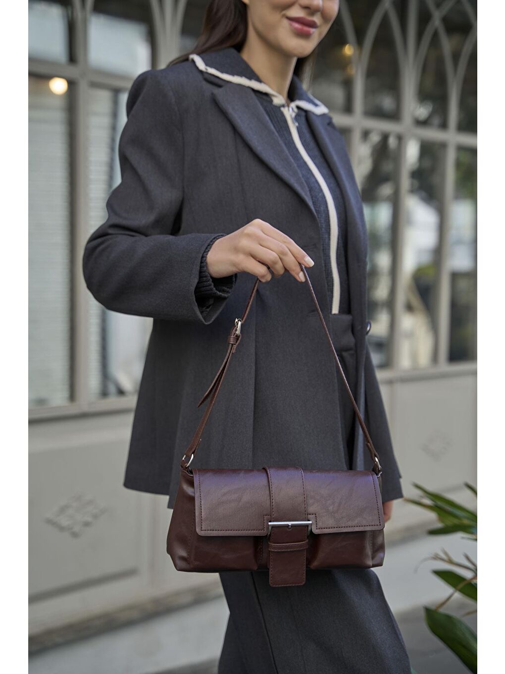 Kaplamalı El Ve  Omuz Çantasi Kahverengi-1