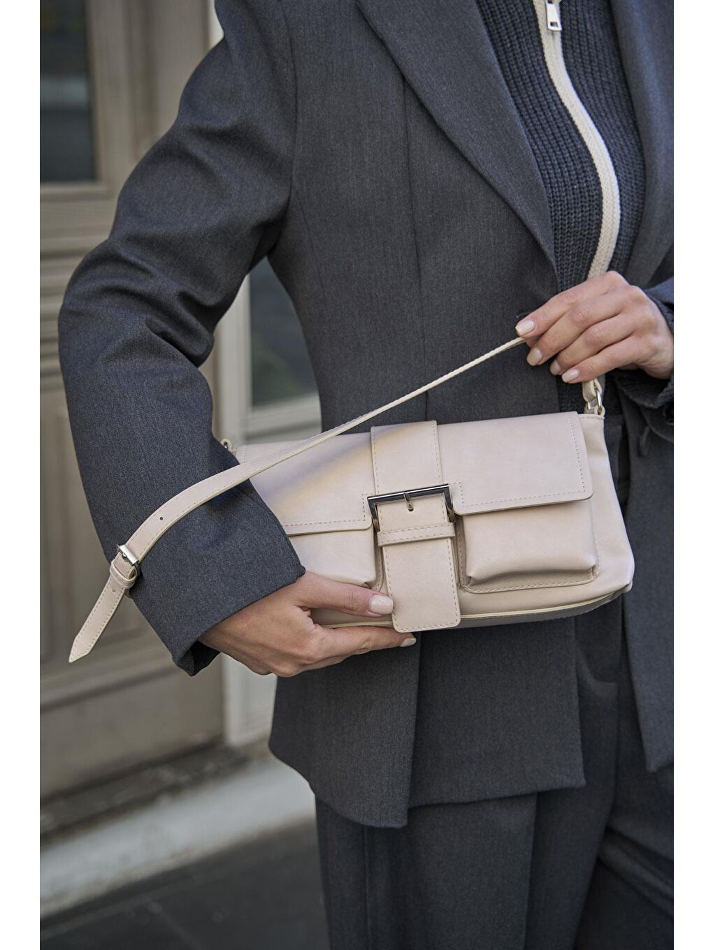 Kaplamalı El Ve  Omuz Çantasi Bej-2