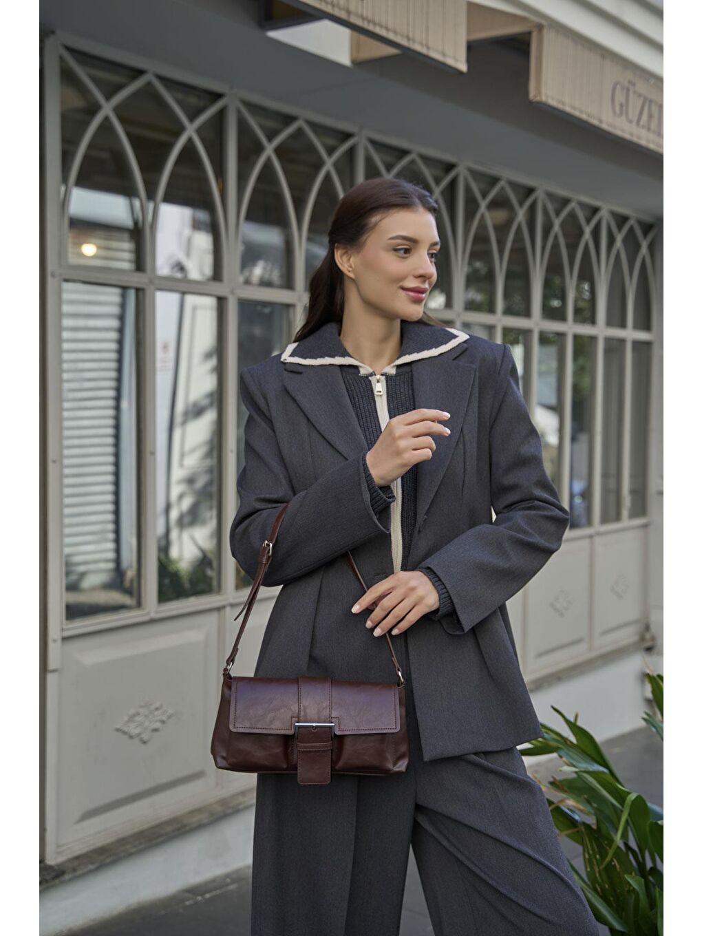 Kaplamalı El Ve  Omuz Çantasi Kahverengi-4