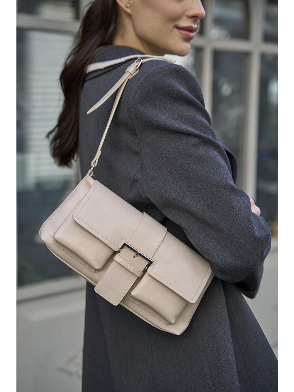 Kaplamalı El Ve  Omuz Çantasi Bej-3