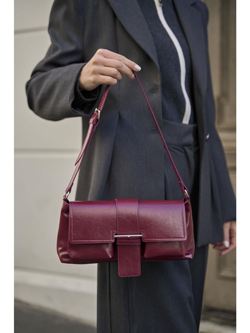 Kaplamalı El Ve  Omuz Çantasi Bordo-1
