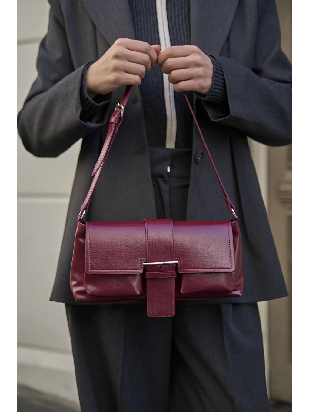 Kaplamalı El Ve  Omuz Çantasi Bordo-2